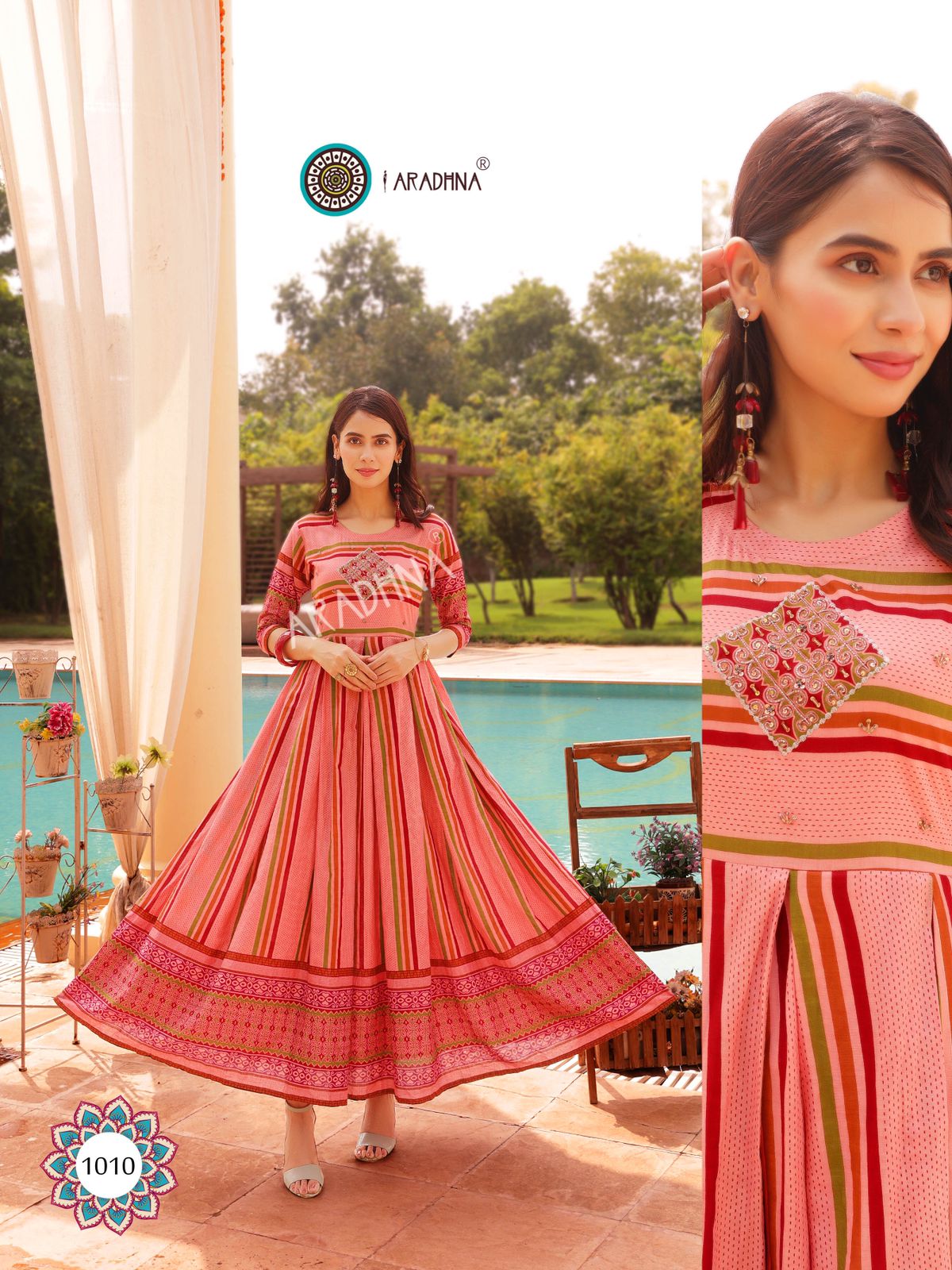 Aradhna Fashion Stripy 1 Heavy Cotton Anarkali Ethnic Wear Stylish Kurti Collection